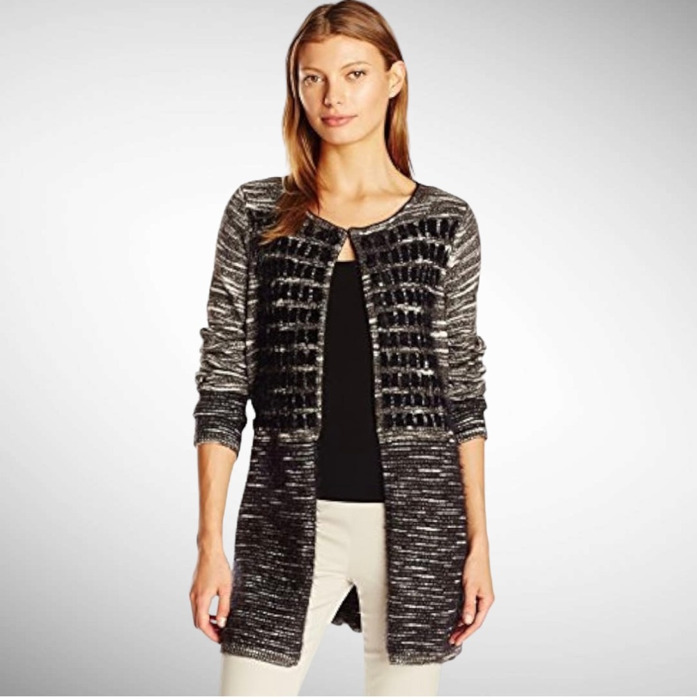 New! T TAHARI SIMA LONG CARDIGAN WOOL BLEND SWEATER SIZE MEDIUM